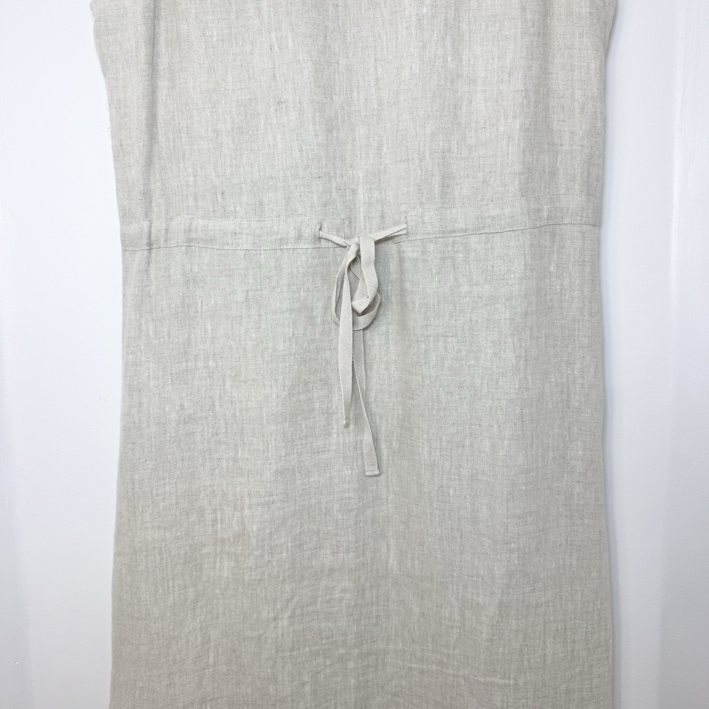 Vintage 100% Linen Maxi Shirt Dress M Sleeveless Minimalist Button Front Neutral - Picture 6 of 13